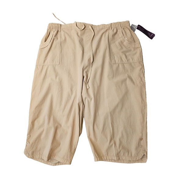 Gloria Vanderbilt Casuals Womens Cotton Beige Pull On Capri Pants Size 3X Plus - Picture 1 of 7